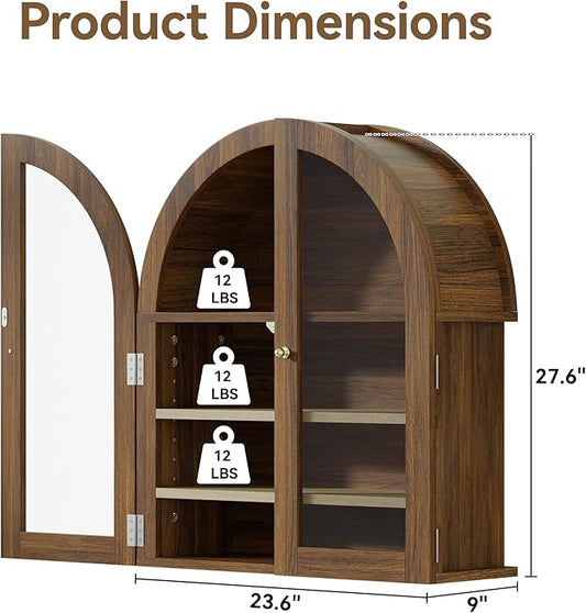 HOACT Arch Bathroom Wall Cabinet with Glass Door, 23.6" Medicine Cabinet with Adjustable Shelves, Natural Above Toilet Storage Cabinet for Kitchen, Laundry Room, Bedroom, Walnut