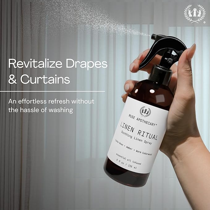 Muse Apothecary Linen Ritual - Aromatic, Soothing, and Relaxing Linen Mist, Laundry and Fabric Spray - Infused with Aromatherapy Essential Oils - 8 oz, Cara Orange + Fig + Blackberry Vanilla,