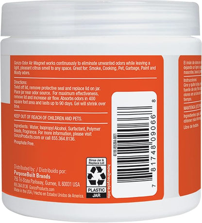 Gonzo Odor Absorbing Gel - 2 Pack - Odor Eliminator for Car Closet Bathroom and Pet Area, Captures and Freshens Odors - 14 Ounce