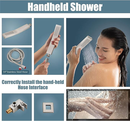 Aolemi Shower Faucet Set Rain Shower System with Handheld Spray Bathroom Shower Combo Rough-in Valve and Shower Trim Kit Included Brushed Nickel 10 Inch Wall Mount Shower Head