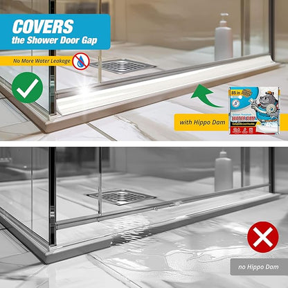 Shower Threshold Water Dam Barrier 85" - White Collapsible Shower Water Blocker - Guard for Walk in Shower - Water Guard Stopper for Floor - Shower Door Water Blocker by Hippo Dam