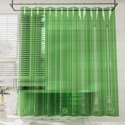 AmazerBath Premium EVA Shower Curtain Clear Pine Green, Luxury Shower Curtain Dark Green Ultra Soft, Waterproof Bathroom Curtain with 3 Weighted Stones and 12 Grommets, Recyclable Packaging