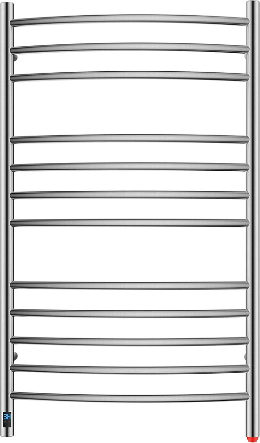 HEATGENE Electric Towel Warmer with Built-in Timer & Temperature Control, Wall-Mounted 12-Bar Large Towel Rack, Plug-in/Hardwired Heated Towel Rail for Bathroom - Brushed