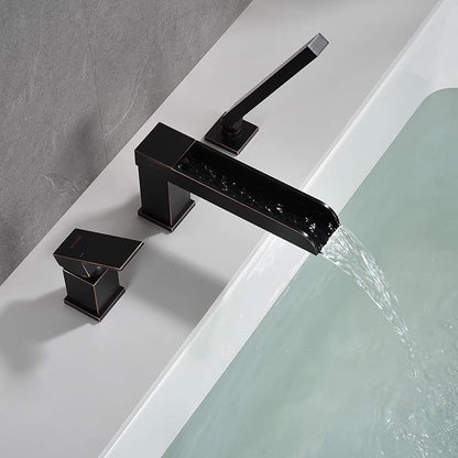 Waterfall Roman Tub Faucets Deck Mount Oil Rubbed Bronze Bathtub Faucets Brass Tub Filler Bathroom Faucets with Hand Shower