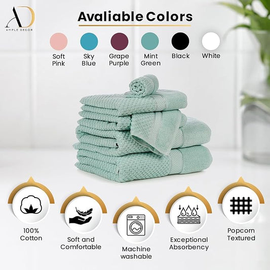 Ample Decor 100% Cotton Hand Towel for Kitchen Set of 52 Mint Green, Absorbent Premium Quality for Bathroom, Hotel, Spa, Gym, Kitchen - 18 X 28 Inch - Mulaayam Collection