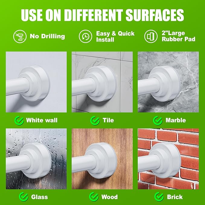 Ausemku Shower Curtain Rod Tension - 26-76 Inch Never Rust Non-Slip Spring Tension Curtain Rod No Drilling Stainless Steel Curtain Rod Use Bathroom Kitchen（White）