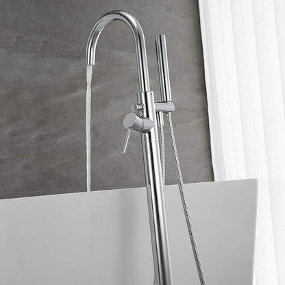 Freestanding Tub Filler Bathtub Faucet Chrome Single Handle Floor Mounted Faucets with Handheld Shower