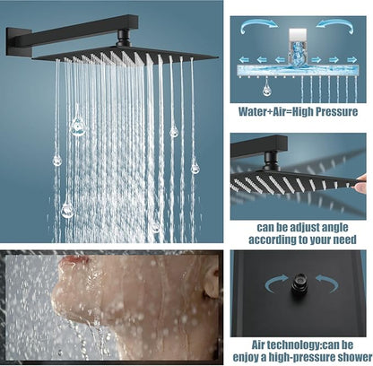Aolemi Shower Faucet Set Rain Shower System with Handheld Spray Bathroom Shower Combo Rough-in Valve and Shower Trim Kit Included Matte Black 12 Inch Wall Mount Shower Head