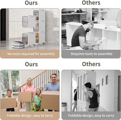 KHNR 2-Tiers Slim Bathroom Storage Cabinet, Foldable Storage Cabinets,Narrow Bathroom Storage,Movable Bathroom Storage Organizer for Small Spaces,Bathroom,Kitchen,Laundry,White