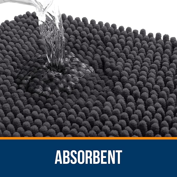 OLANLY Bathroom Rugs 36x24, Extra Soft Absorbent Chenille Bath Rugs, Rubber Backing Quick Dry, Machine Washable Bath Mats for Bathroom Floor, Tub and Shower, Home Decor Accessories, Dark Grey