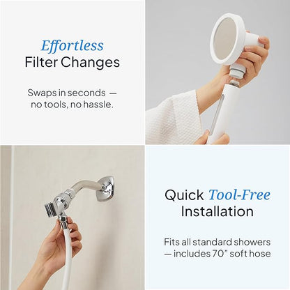 SecondShower Filtered Shower Hand for Hard Water | Clinically Proven for Skin Health, NSF Certified 99.9% Chlorine Removal, SPA Grade High Pressure, Korean Beauty Secret Natural Filter (Matte Black)