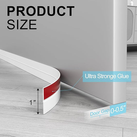 Heavy-Duty 20 ft x 1 in Weather Stripping, Door Draft Stopper Silicone Seal Strip for House and Glass Shower Doors for Collision and Side Gaps of Door and Windows, White