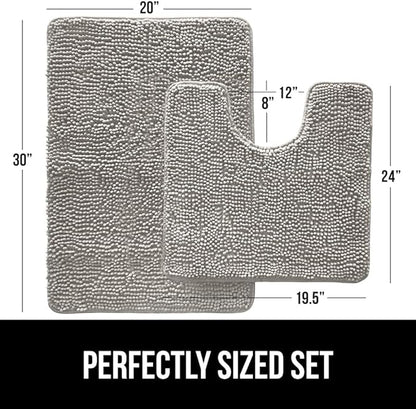 GORILLA GRIP Bathroom Rug Sets, Soft Chenille 2 Piece Area Rugs Set, Toilet Base Mat and 30x20 Carpet, Absorbent Microfiber Washable Mats Dry Quickly, Home Décor and Bath Room Accessories, Lt Gray