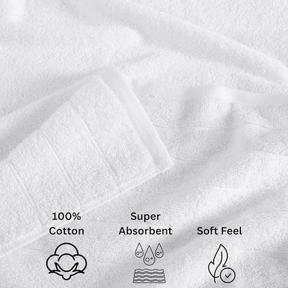 Casa Platino 100% Cotton Luxury Bathroom Towel Set - 18 Pcs - Super Soft, Fluffy & Highly Absorbent - 6 Large Bath Towels, 6 Washcloths, 6 Hand Towels - Complete Family Pack - White Bath Towel Set