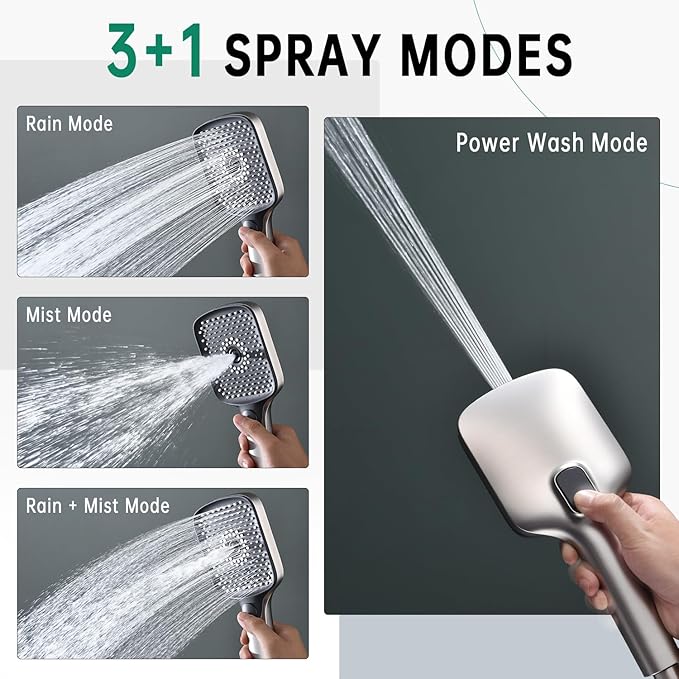 13 Inch Rainfall Shower Head with Multi-Function Handheld Sprayer Combo, 3-Way Metal Extended Diverter with Holder and Metal Adjustable Curved Shower Extension Arm, Extra Long Hose Brushed Nicke