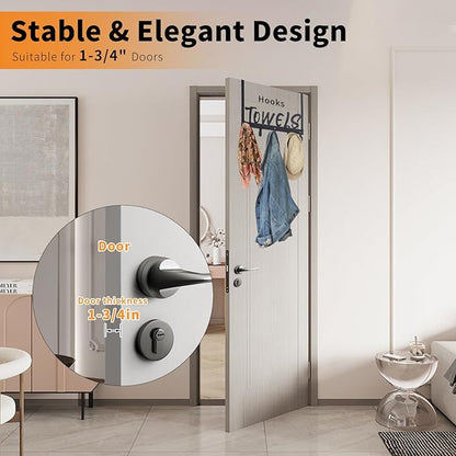 Over The Door Hook, Towel Hook for Bathroom, Towel Hanger Door Rack with 5 Coat Hooks, Over The Door Hanger Towel Rack for Bathroom, Bedroom Towels Coats(Gold)