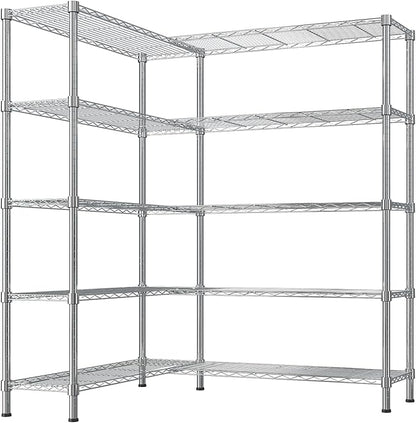 5 Tier Storage Racks Shelving, Heavy Steel Pantry Shelves, Adjustable Wire Shelving Rack, Suitable for Garage, Kitchens, Offices, 58" W x 14" D x 71" H, Chrome