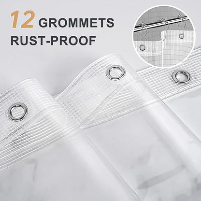 AmazerBath Heavy Duty Shower Curtain Liner 12 Gauge, 72 x 84 Inches Clear Shower Curtain Liner with 3 Clear Stones and 12 Grommet Holes, Weighted Plastic Shower Liner