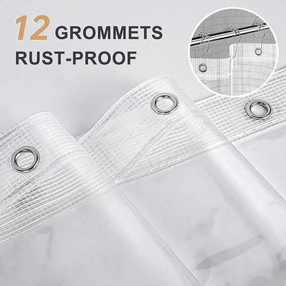 AmazerBath Heavy Duty Shower Curtain Liner 12 Gauge, 72 x 65 Inches Clear Shower Curtain Liner with 3 Clear Stones and 12 Grommet Holes, Weighted Plastic Shower Liner