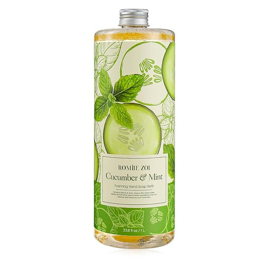 ROMIIE ZOI Foaming Hand Soap Refill, Cucumber&Mint, Gentle & Moisturizing Formula, 1000 ML/ 33.8 FL OZ