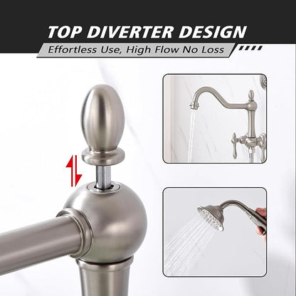 SUMERAIN Brushed Nickel Wall Mount Bathtub Faucet with Handheld Sprayer Traditional Tub Filler with Rough-in Valve