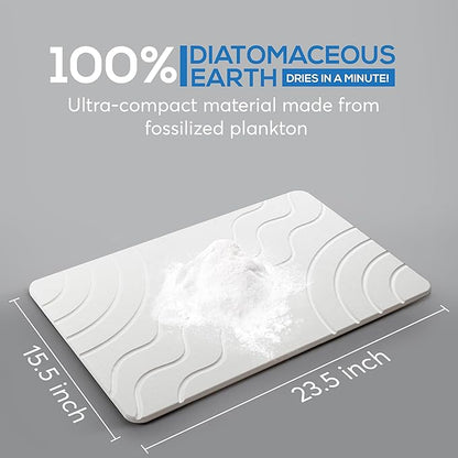 Stone Bath Mat – Quick Drying Diatomaceous Earth Bath Mat, Super Absorbent Bathroom Stone Mat, Non-Slip Shower Stone Mat, Modern Water Absorbing Bath Mat for Bathroom & Kitchen (23.6” x 15.3”, White)