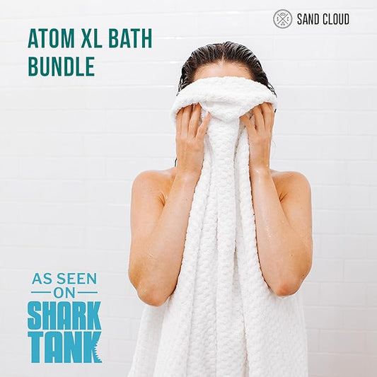 Sand Cloud Turkish Bath Towels for Bathroom, Set of 2 (Atom White, Extra Large) - Soft Linen Turkish Organic Cotton Yarn is Luxurious & Absorbent - Premium Shower & Bathroom Towels Dry Faster