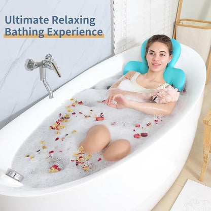 Luxury Bath Cushion, Full Body Bathtub Pillow with 160 Suction Cups, Bath Mat for Head and Neck Support, with Laundry Bag (Blue, 51.2" x 16.2")