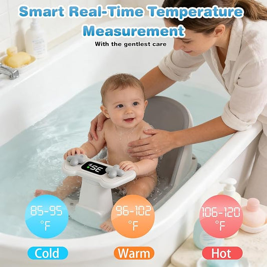 Baby Bath Seat for Babies 6 Months & Up - Bathtub Seats for Babies Sitting Up, Non-Slip,Smart Real-Time Temperature& 4 Suction Cups(Grey)