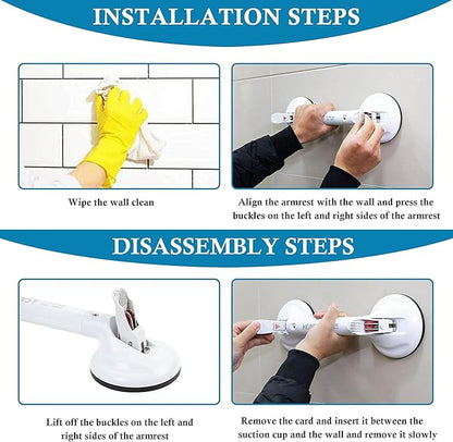 19inch Suction Shower Grab Bar, Portable Shower Handle Bar Suction Grip Bar Bathtub Handle with Strong Hold Suction Cup Fitting and Rapid Release for Bathroom(Max Capacity :300lb