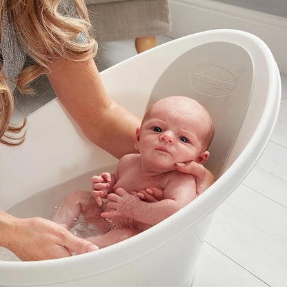 Shnuggle Newborn Bath Essentials Bundle | Baby Bath with Support Bump and Soft Backrest & Rinse Jug | Safe, Gentle, and Stylish Bathtime Set for Babies & Toddlers | White/Grey