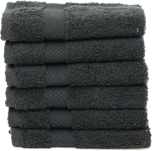 Hencely Premium 6-Pack Washcloths 12x12 Inches Soft Turkish Cotton High Absorbent and Quick Dry Dishtowel for Kitchen and Bath (Wash Cloth 6 Pack, Black)