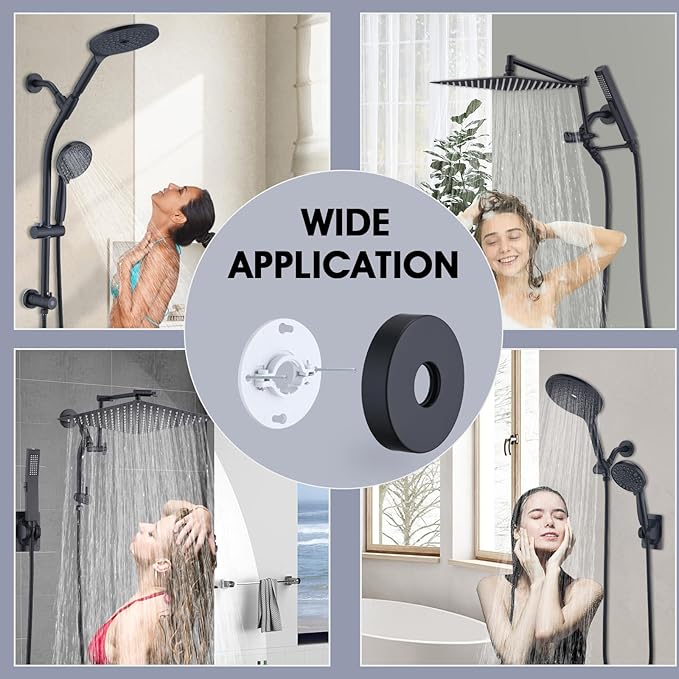 6 Inch Shower Arm with Flange and Stabilizer Bracket, Wall Mounted Shower Pipe Arm 304 Stainless Steel For Fixed Shower Head & Handheld Showerhead, Matte Black