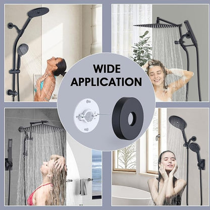 6 Inch Shower Arm with Flange and Stabilizer Bracket, Wall Mounted Shower Pipe Arm 304 Stainless Steel For Fixed Shower Head & Handheld Showerhead, Matte Black