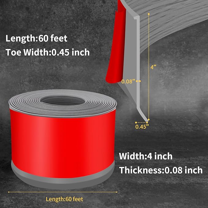 Flexible Baseboard Molding Trim 4 Inch Self-Adhesive Vinyl Wall Base Peel and Stick Cove Base Rubber Wall Baseboard Moulding Trim (60Ft, Light Gray Wood Grain)