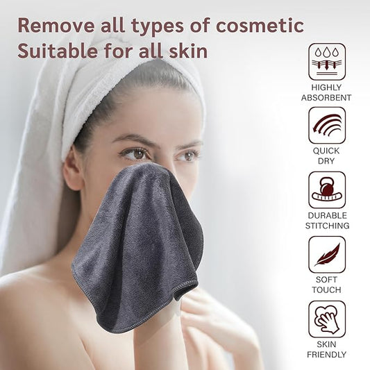 Nugilla Makeup Remover Cloth 12 x 12 Inch, Reusable Makeup Remover Towels for Washing Face, 6 Pack Washable Microfiber Face Cloth Fast Drying Washcloth, Grey