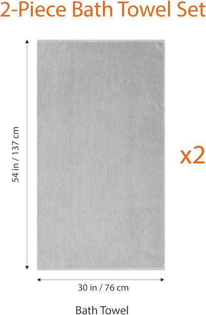 Amazon Basics 2 Piece Quick-Dry Oversize Bath Towel, 100% Cotton, Platinum, 54" x 30"