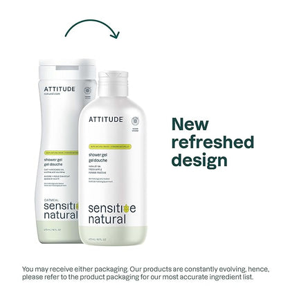 ATTITUDE Body Wash for Sensitive Skin with Oat, EWG Verified, Dermatologically Tested, Vegan, Fresh Apple Scent, 16 Fl Oz