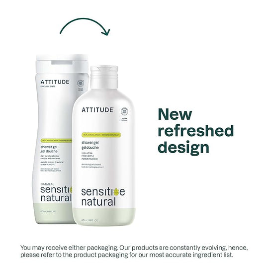 ATTITUDE Body Wash for Sensitive Skin with Oat, EWG Verified, Dermatologically Tested, Vegan, Fresh Apple Scent, 16 Fl Oz
