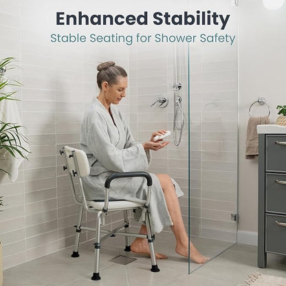 PELEGON Shower Chair for Elderly and Disabled (450lb) with Padded Armrests and Back, Adjustable Height Shower Seat, Heavy Duty Shower Chairs for Inside Shower, Handicap - Blue