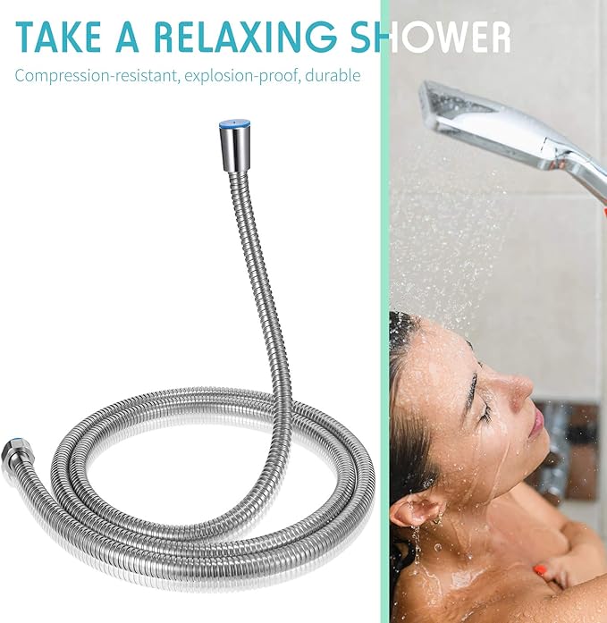 Mimorou 79 Inch Stainless Steel Shower Hose with Adjustable Shower Arm Holder and Head Replacement (Silver)