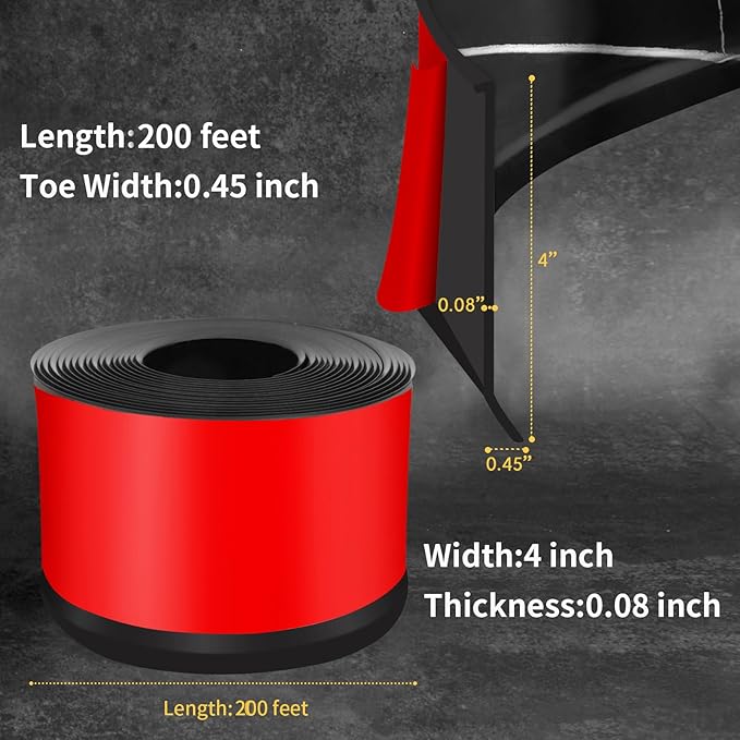Flexible Baseboard Molding Trim 4 Inch Self-Adhesive Vinyl Wall Base Peel and Stick Cove Base Rubber Wall Baseboard Moulding Trim (200Ft, Black Stone)