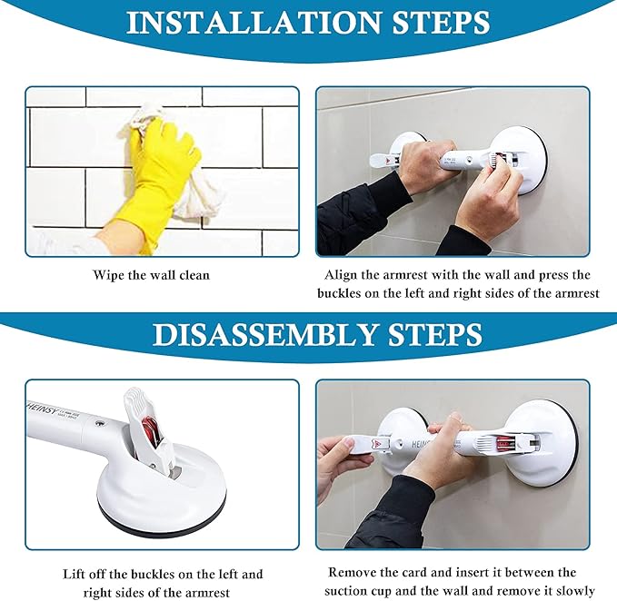 15inch Suction Shower Grab Bar, Portable Shower Handle Bar Suction Grip Bar Bathtub Handle with Strong Hold Suction Cup Fitting and Rapid Release for Bathroom(Max Capacity :300lb