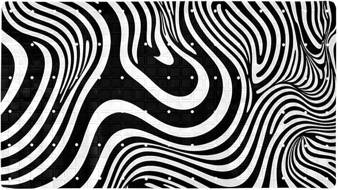Bath Tub and Shower Mats, Non Slip Bathmat with Drain Holes and Suction Cups for Bathroom Floor, 15.1 x 26.8 Inch (Art Abstract Black and White Lines Pattern)