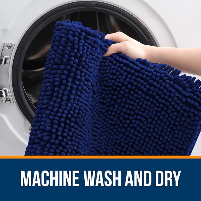 OLANLY Bathroom Rugs 50x30, Extra Soft Absorbent Chenille Bath Rugs, Rubber Backing Quick Dry, Machine Washable Bath Mats for Bathroom Floor, Tub and Shower, Home Decor Accessories, Navy