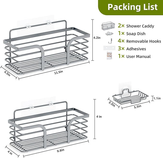 Yougai Shower Caddy 3 Pack, Adhesive Shower Shelf Organizer Rack, Rustproof Stainless Steel Bathroom Organizers and Storage, Large Capacity Wall Mounted No Drilling Bathroom Accessories