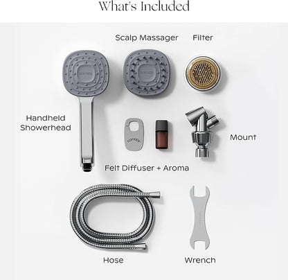 Canopy Handheld Filtered Shower Head & Scalp Massager - High Pressure Shower Head Filter for Hard Water - Reduce Impurities for Healthier Scalp, Skin & Hair - Hair Growth - Brass
