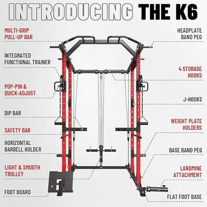 Mikolo Power Cage, Power Rack with Cable Crossover System, 1500LBS Squat Rack with LAT Pull Down System, Workout Cage with Pulley System for Fitness Home Gym