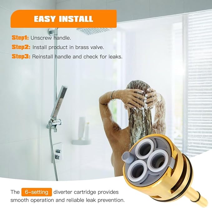 Shower Valve Repair Kit Fit for Delta R10000-unbx R10000-unbxhf, 6-Position Diverter Cartridge RP51919 and Trim Parts, Brass Construction