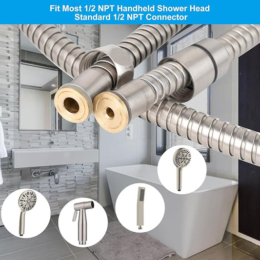 Hibbent All Metal Shower Hose, 90 Inch Stainless Steel Extra Long Bathroom Shower Hose Replacement, Anti-Twist Flexible Handheld Shower Head Hose Extension with Brass Insert & Nut, Brushed Nickel